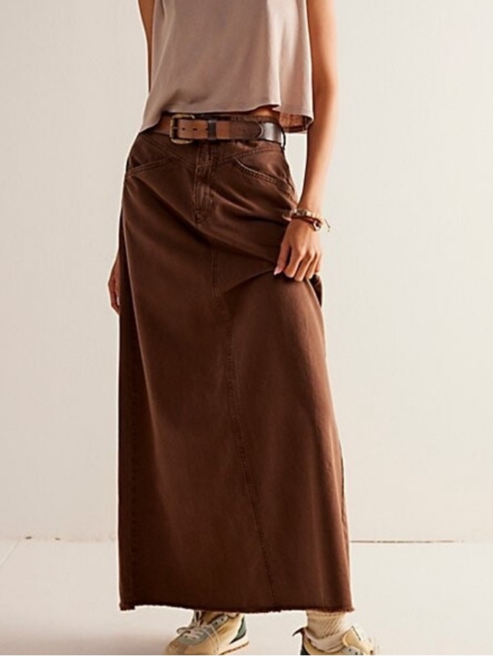 Free People We The Free Chocolate Brown Denim Maxi Skirt | Women’s Size 6